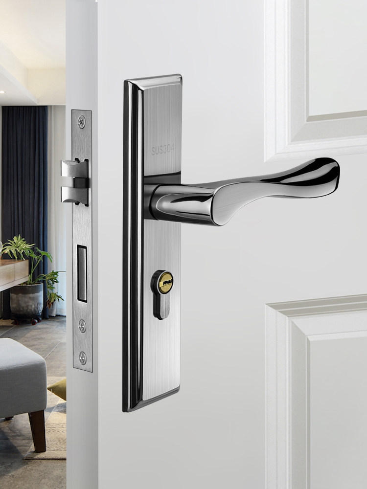 Door lock stainless steel door bedroom door mute door lock door panel handle lock body double switch all copper lock core