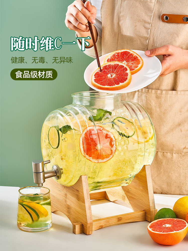 Cold Water Pitcher Refrigerator Water Jug with Spigot Glass Cola Bucket Container Juice Fruit Tea Cocktail Homemade Cocktail Beverage Bucket