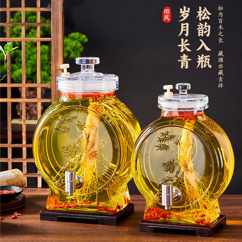 High-End Glass Bottles for Soaking Liquor, Food-Grade Wine Jars with Taps, Sealed Special Wine Bottles, Medicinal Wine Containers