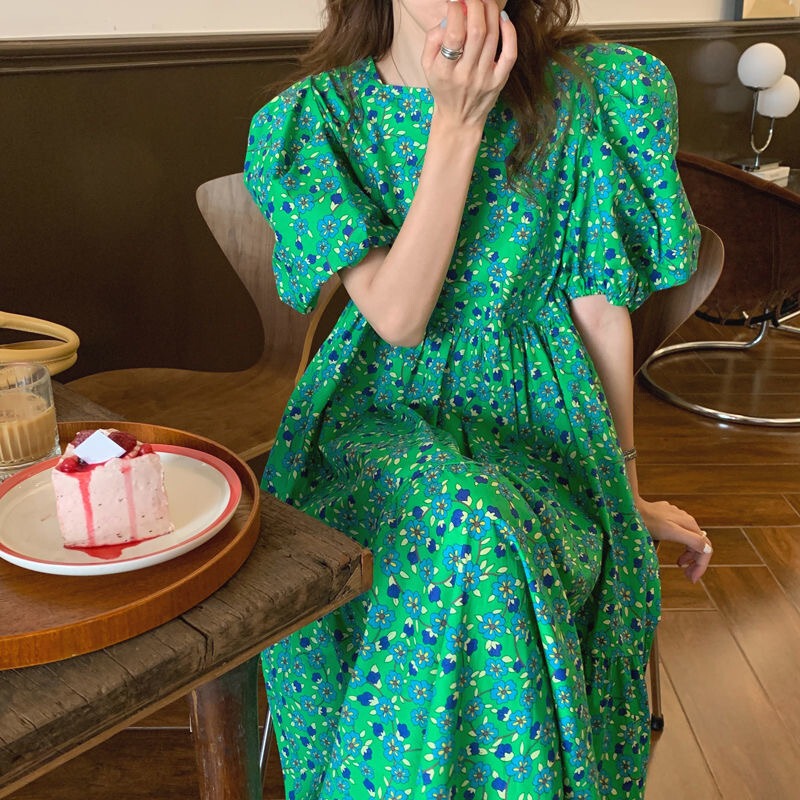Korean-Style French Green Floral Dress for Women 2026 New Spring and Summer Long Loose Niche Design Long Dress Korean-Style French Green Floral Dress for Women 2026 New Spring and Summer Long Loose Niche Design Long Dress