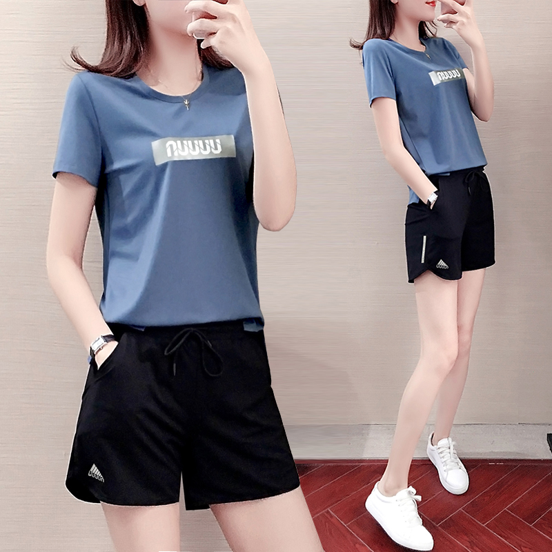 2023 New casual shorts suit women summer wear loose air ice wire short sleeve sportswear two tides
