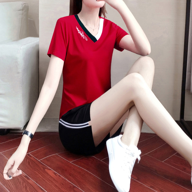 Sports shorts suit female summer 2022 new fashion loose short-sleeved ice silk summer casual running clothes two-piece set