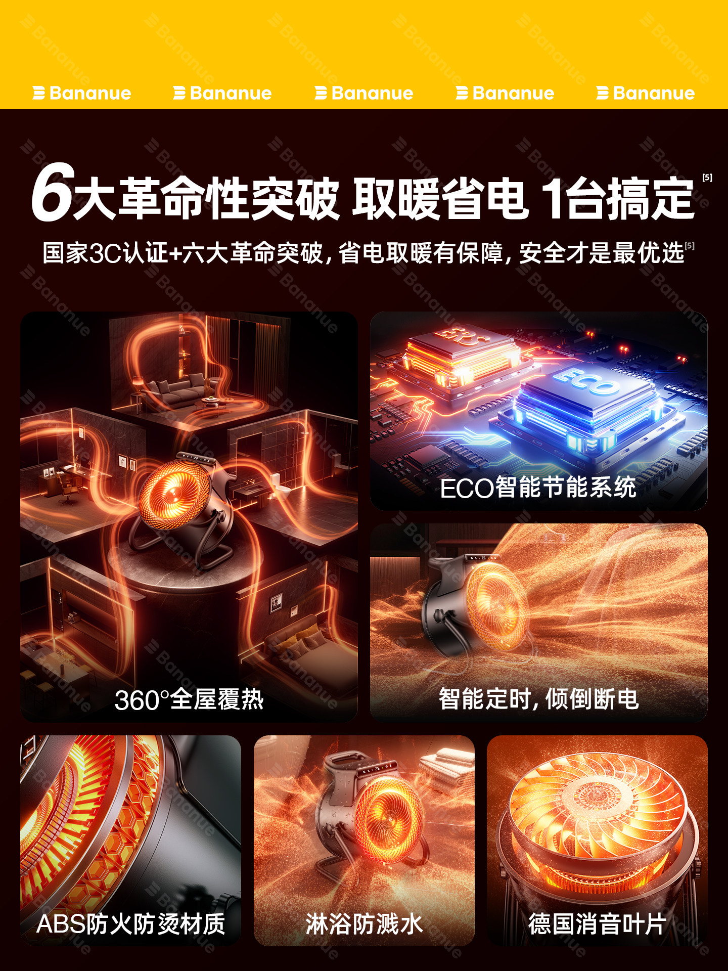 Heater Fan for Home Use 2025 New Model, Large Area Graphene Heating Appliance, Energy-Saving for Bathroom