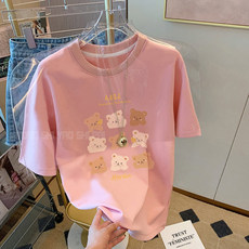 Старинное пальто 粉色小熊短袖t恤女2023新款夏季纯棉小众设计感减龄洋气宽松上衣