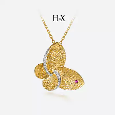Original design jewelry 18K gold Red treasure diamond necklace personalized butterfly fairy pendant fashion choker gift