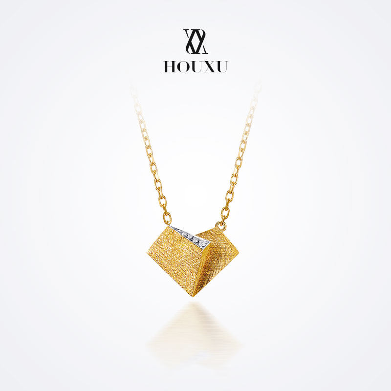 Original Design 18K Gold Heart-shaped Diamond Neckline Women's Locks Bone Chain au750 Lovers of Love True Diamond Pendant Gift