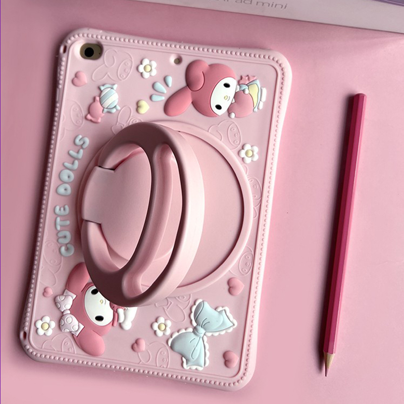 Suitable for Apple iPad Air 5 Protective Case iPad 10 9Th Generation Anti-Drop 3Mini6 My Melody Tablet 8 Cartoon 10.2inch Silicone 4 Children's Pro2021 Case 9.7 Horizontal and Vertical Stand 360 Rotation