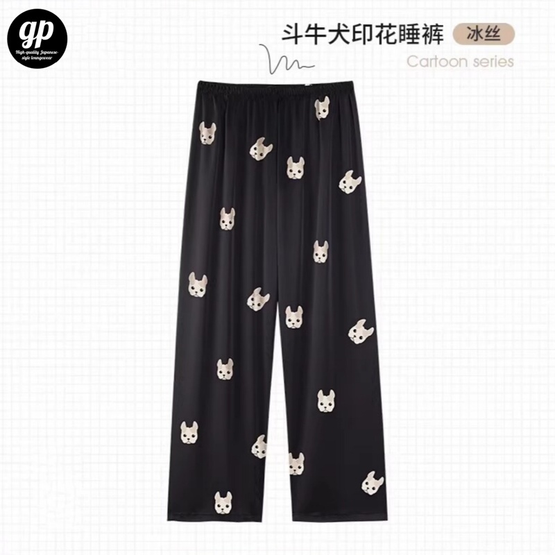 Gp Brand Silk Bulldog Black Pajama Pants for Women, Mulberry Silk Spring and Summer Thin Long Pants That Can Be Worn Outside, Silk Loungewear Pants Gp Brand Silk Bulldog Black Pajama Pants for Women, Mulberry Silk Spring and Summer Thin Long Pants That Can Be Worn Outside, Silk Loungewear Pants