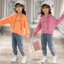 女童长袖卫衣打底裤两件套外套牛仔裤套装