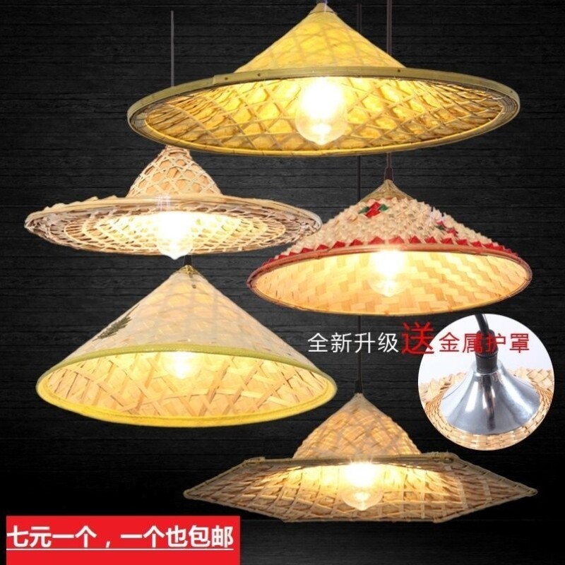 In red style straw hat lamp retro bamboo lamp cover creative leisure farm soil vegetable chandelier