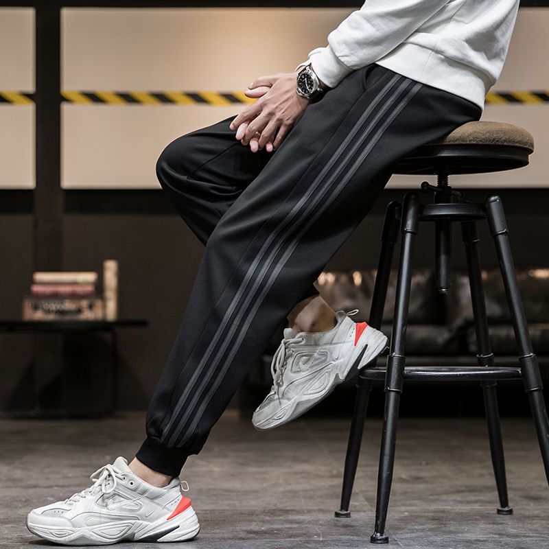 It ins Trendy Pure Cotton Extra-Long Sweatpants for Men, Spring and Summer Striped Joggers, Plus Size, Tall, Extra-Long Casual Sweatpants