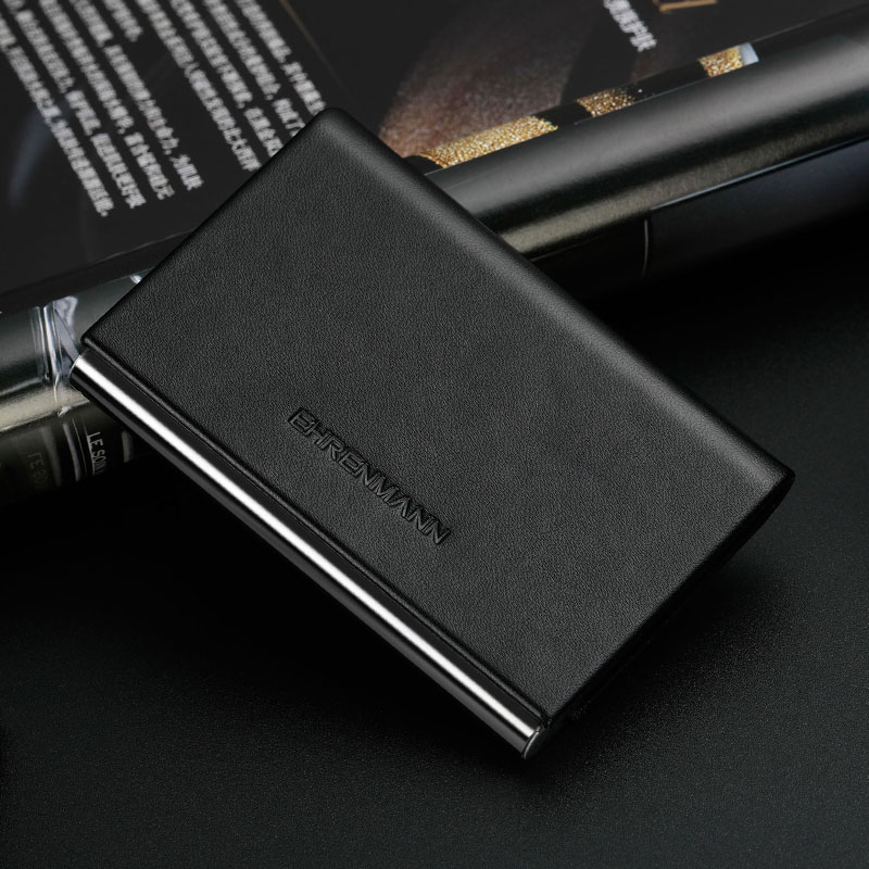 German EHRENMANN ultra-thin genuine leather title Clips Business Men's Style Metal Name Sheet Box Gift Customisation