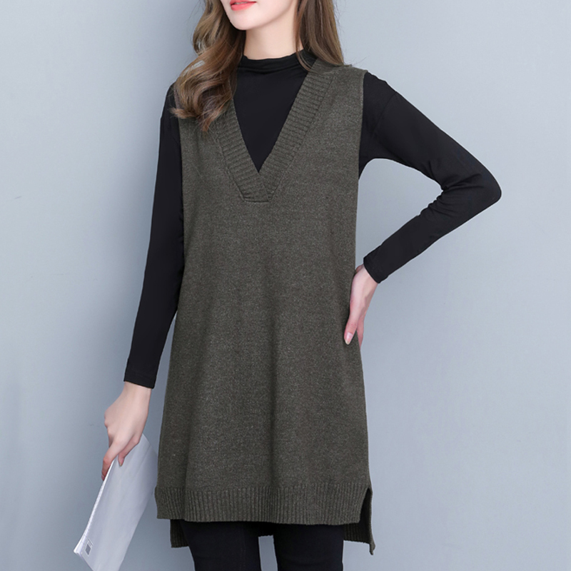 Plus Size Women's Vest, Autumn and Winter Mid-Length Vest, Outerwear for Fat Women, Sweater, Sleeveless Knitwear, Loose Autumn Waistcoat