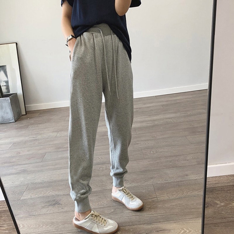 2022 cotton loose casual sports pants women's Korean version of the harem sweatpants plus velvet thickening elastic tight feet tide autumn and winter