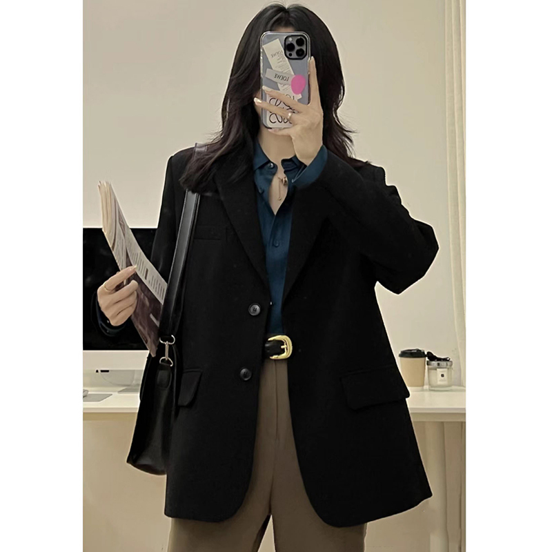 High-End Black Blazer for Women 2023 Spring and Autumn New Korean Style Loose Fit Petite Suit Pink Top High-End Black Blazer for Women 2023 Spring and Autumn New Korean Style Loose Fit Petite Suit Pink Top
