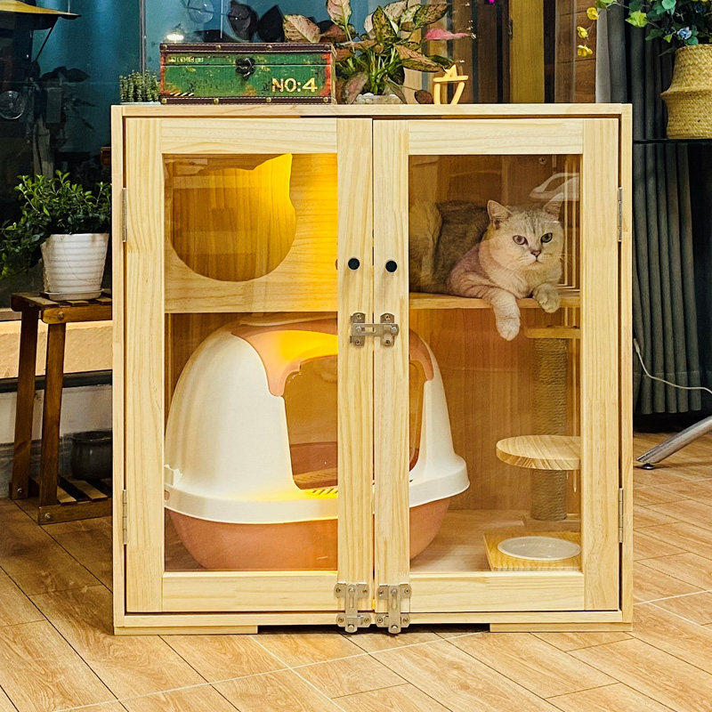 Cat villa Solid wood luxury cage Cat house Cat display cabinet Cat house Cat bed Cat nest Cat house Cat breeding pet cage