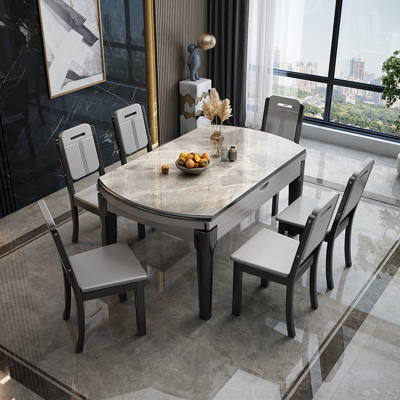 Rock slab dining table and chair combination modern simple multi-functional dining table retractable folding small apartment type household light luxury round table