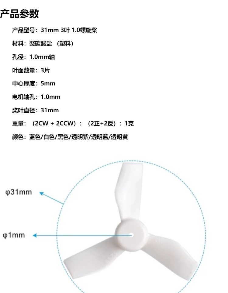 BETAFPV 31mm室內無刷穿越機無人機3葉槳1.0孔徑4個裝FPV M65槳葉