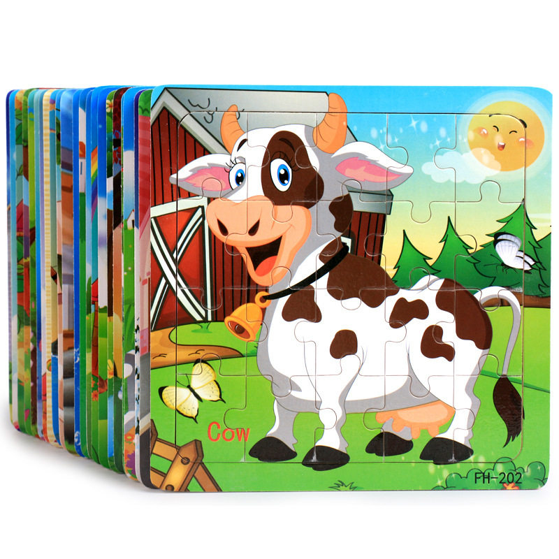 20 pieces of wood cartoon Cartoon Puzzle Spell for children Early education Puzzle Wooden S building blocks 3-6 years old