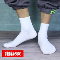 Mens pure cotton socks summer mid-tube solid color thin section summer breathable sweat-absorbing morning mens socks pure white summer deodorant