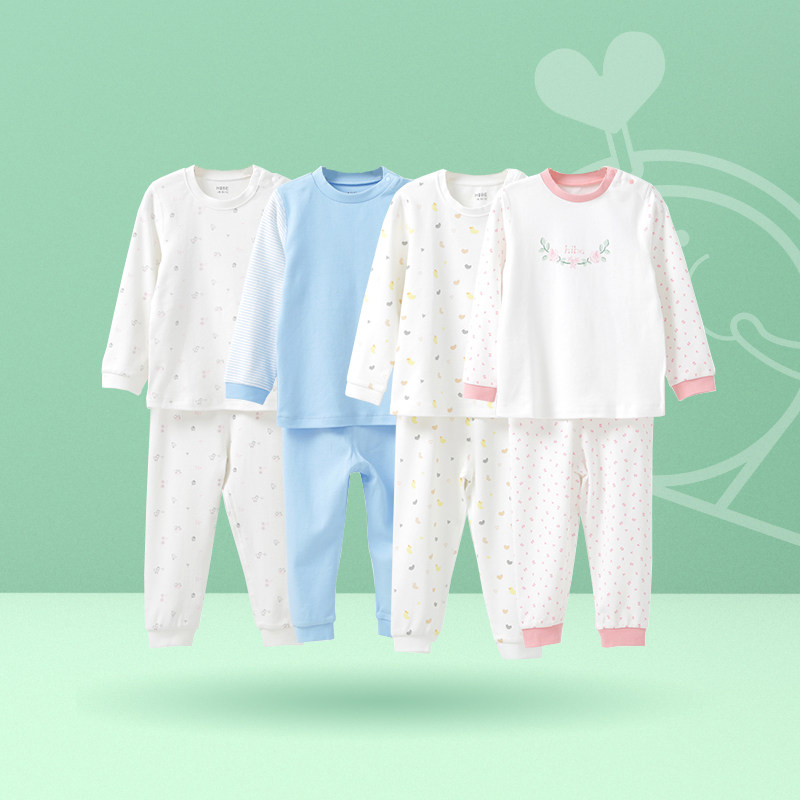Love Baby Room HIbe Yibi Children Long sleeves Long pants round collar suit Modale clip silk cotton lingerie suit Four Seasons