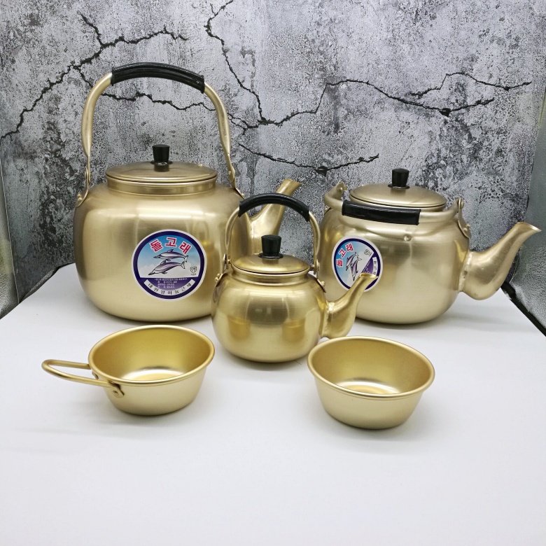 Golden Yellow Aluminum Rice Wine Pot Korea Dolphin Card Imported Hotel Dining Hall Home Old Fashioned Cuisine Traditional Same Bowl Cup