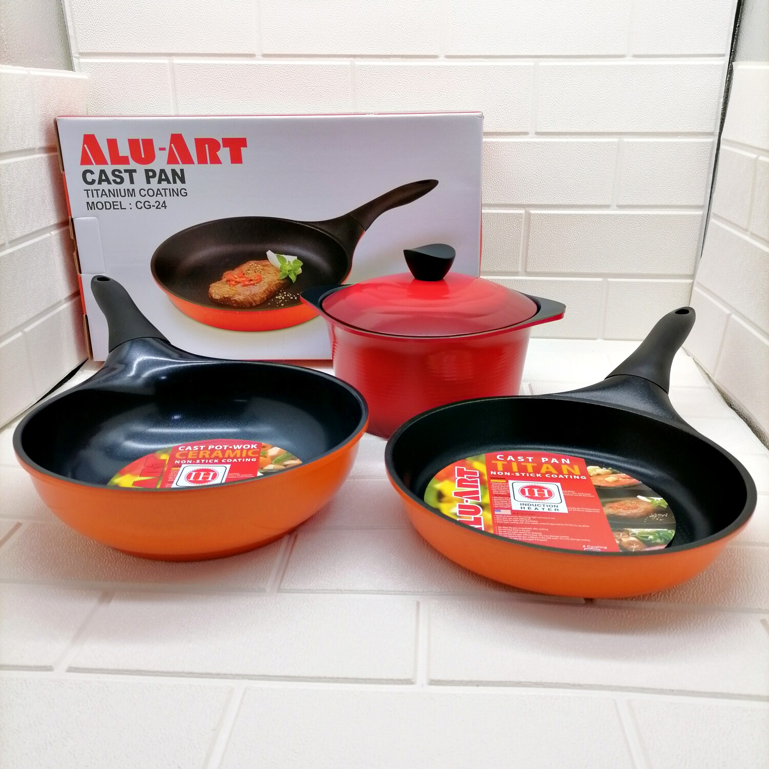 Han-style induction cookery Korea Eat Sow with original assembly aluart without dipping into the pan orange red boiled noodles frying pan-bottom pan