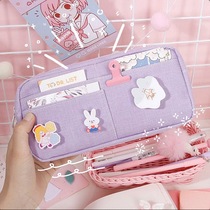 Salt pen bag female simple ins large-capacity retro style literature and art middle school students junior high school students net red Japanese Harajuku style high-value pen bag girl heart stationery bag Korean stationery box ins tide girl