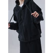 Hu sister hooded drawstring polar fleece zipper sweater womens Korean version loose lazy thickened plus velvet winter coat