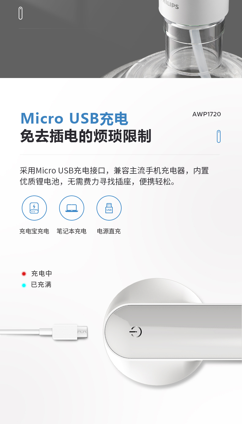 飞利浦 小白豚系列 桶装水电动抽水器 自动关停 图6