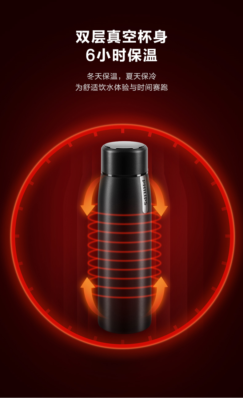 飞利浦 简约便携 智能保温杯 380ml 触摸显温 图4