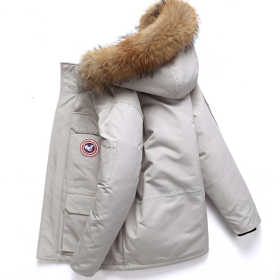 大鹅户外羽绒服外套男真貂毛防寒白鸭绒服