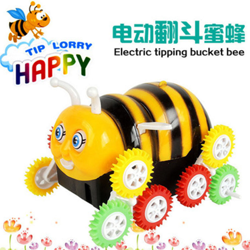 Shake-in-the-net red hominin children electric flip-hopper car small bee stunt flipped car night market stall toy