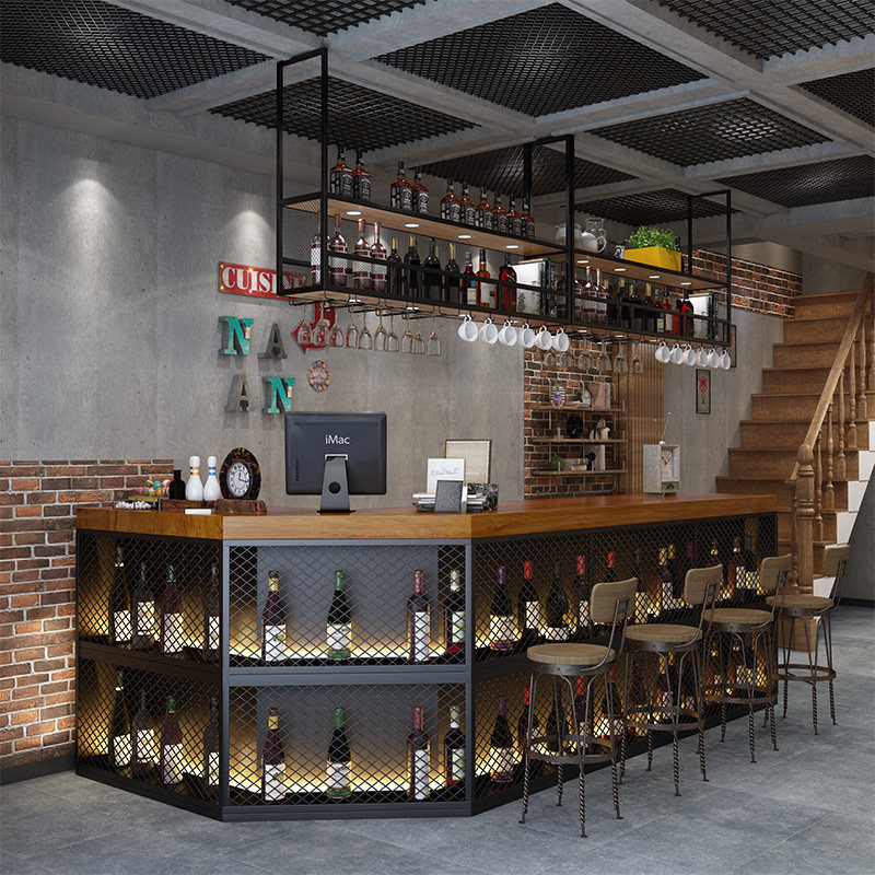 Beverage shop bar hanger shelf restaurant bar front desk hanging cabinet wine cabinet upside down goblet rack hanger hanging