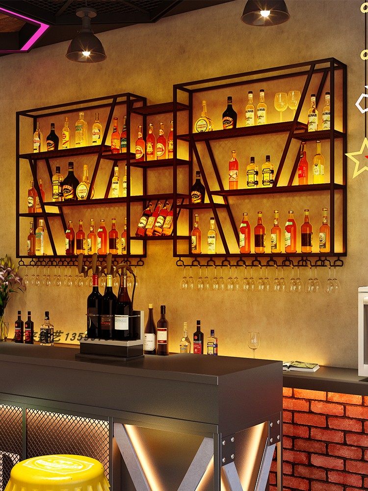 Dining room bar luminous vintage wine rack Wrought iron bar wall shelf Creative wine rack display display rack