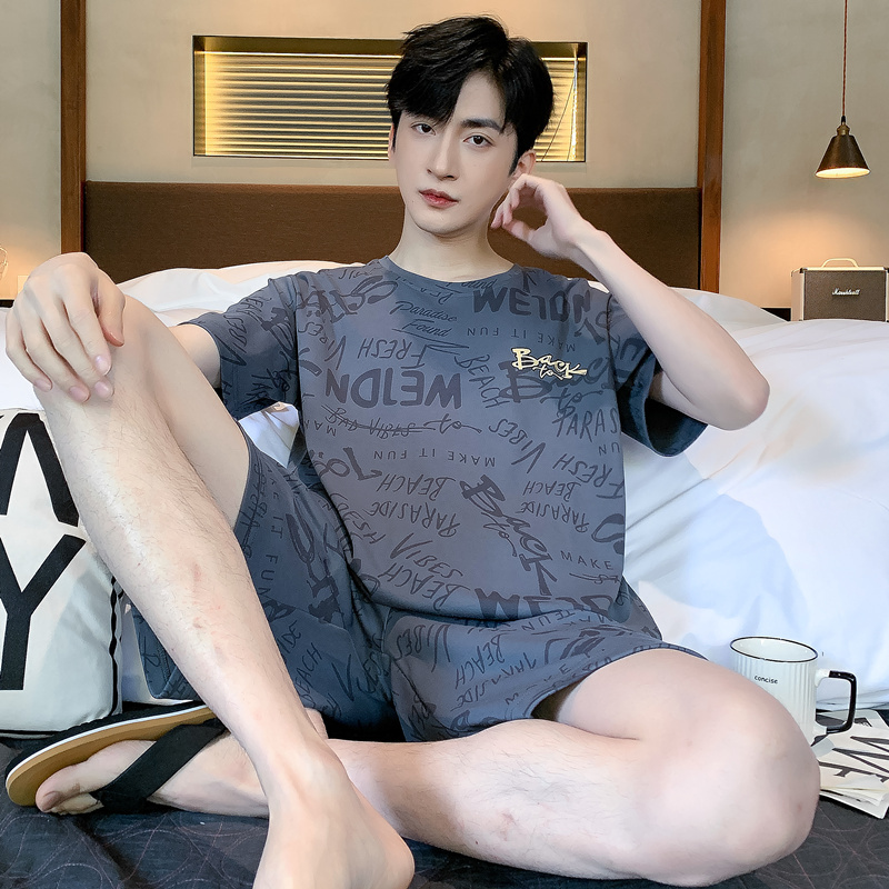 Zhengqin Pajamas Men's Summer Pure Cotton Thin Short-Sleeved Shorts Set Cartoon Casual Can Be Worn Outside Student Home Clothes