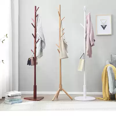 Solid wood hanger Floor-to-ceiling bedroom coat rack Simple modern single-pole clothes rack Household room storage bag rack