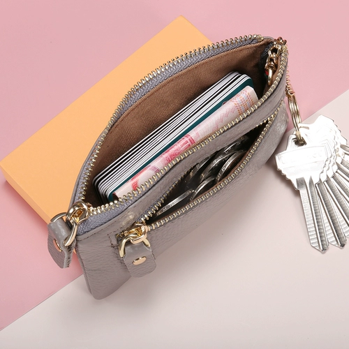 Кошелек, маленькая кожаная короткая сумка через плечо, бумажник для ключей, маленькие монеты, из натуральной кожи, простой и элегантный дизайн