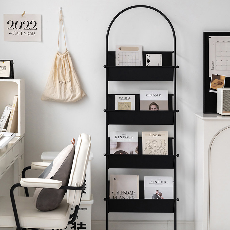 Nordic Sense wrought iron book rack simple floor-to-wall magazine rack display multi-layer display storage bookshelf