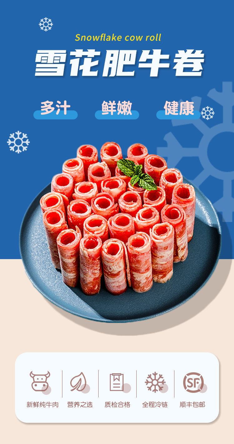 鲜之需 新鲜雪花肥牛卷 500g*3盒 图1