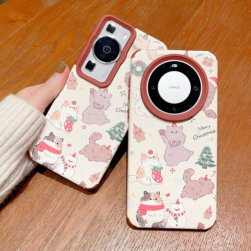 Подходит для чехла для мобильного телефона Huawei mate60pro, высококачественный кожаный узор p60pro mate40pro, милый рождественский кот mate50pro, персонализированная креативная женская модель p50pro против падения mate60