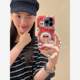 틈새 레드 체크 무늬 모조 다이아몬드 고양이 토끼 선글라스 Apple 16promax 휴대 전화 케이스 iPhone 13 New 15 Women 14Pro 괄호 16Pro 더블 레이어 안티 폴 휴대 전화 케이스