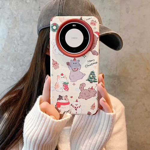 Подходит для чехла для мобильного телефона Huawei mate60pro, высококачественный кожаный узор p60pro mate40pro, милый рождественский кот mate50pro, персонализированная креативная женская модель p50pro против падения mate60