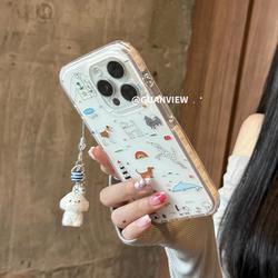 INS 간단한 그리기 라인 Rainbow Dog Chain iPhone에 적합한 Rainbow Dog Chain 15 휴대 전화 케이스 14 두껍게 된 실리콘 13 방지 15Promax/16 귀여운 보호 커버