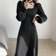 Autumn and winter 2021 new style cold wind chic square neck temperament sweater long skirt high sense of base knitted dress women