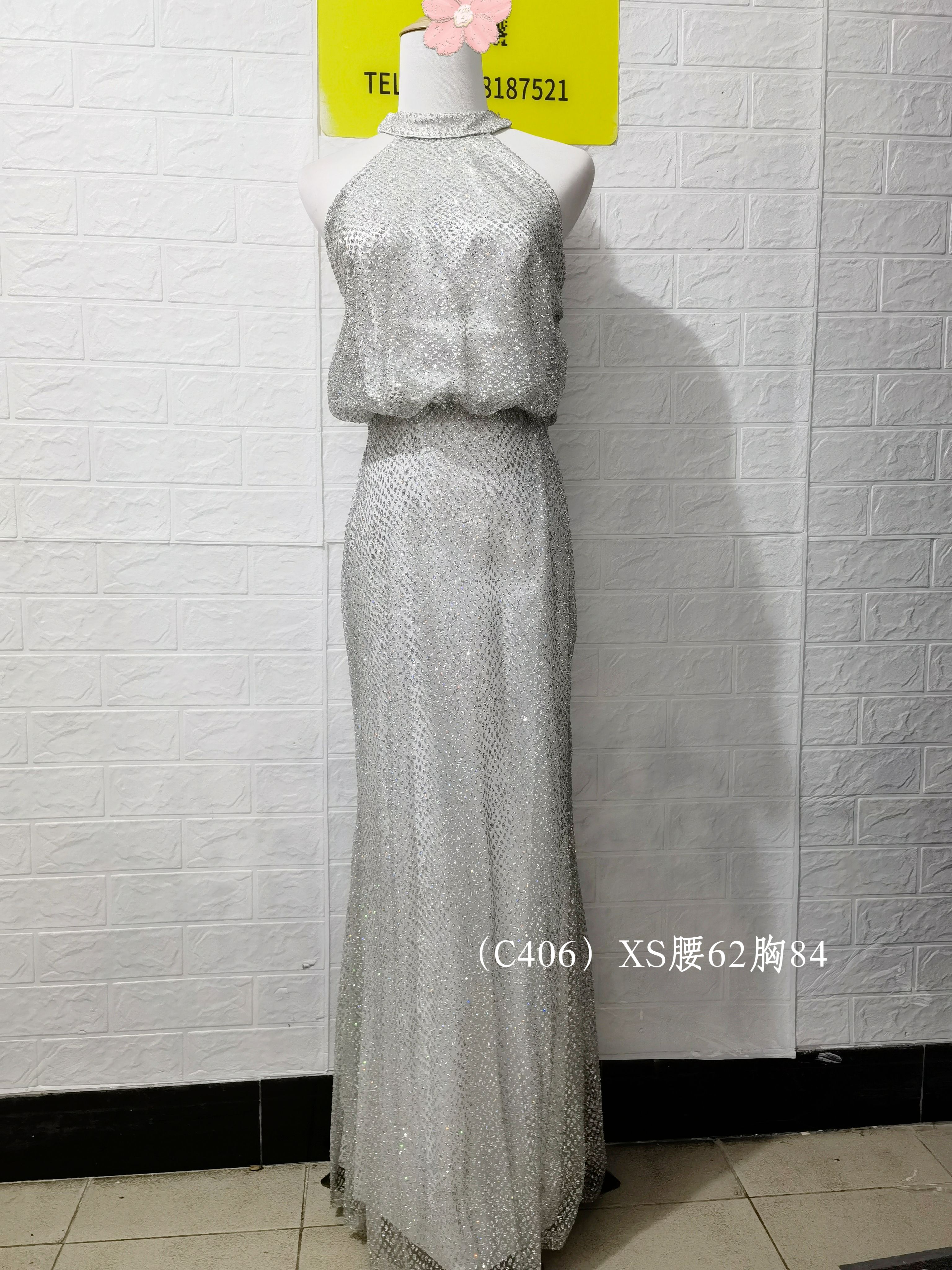  S+C406 waist 62 breasts 84 silver white rent   + $6.28 