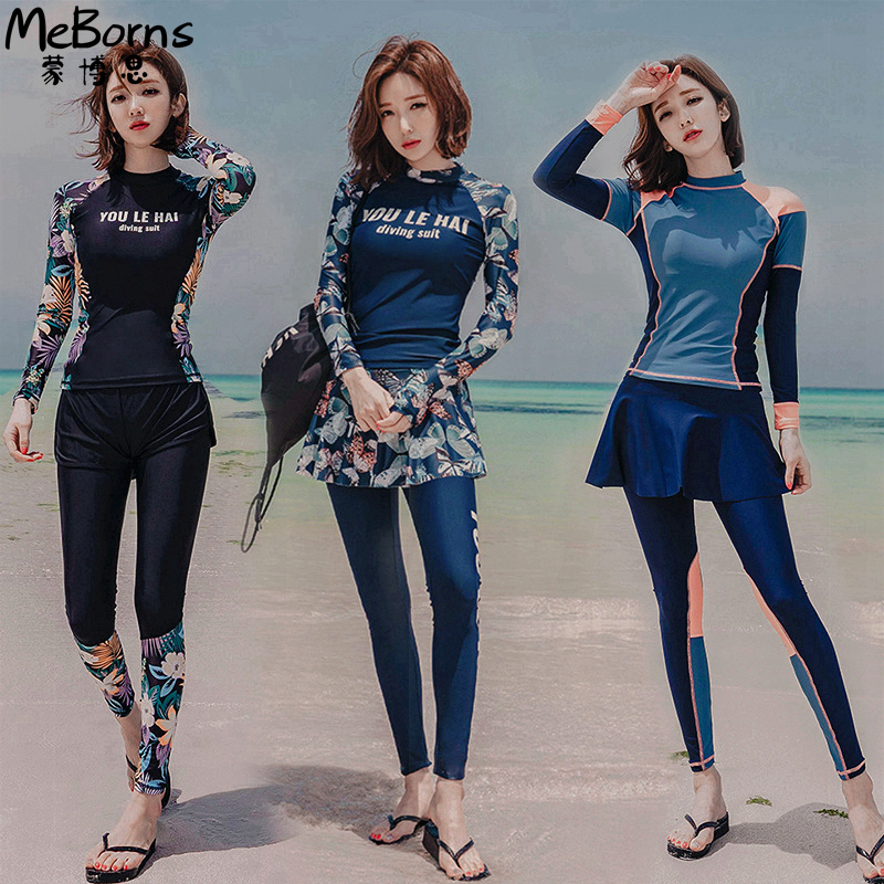 Surf suit women's long sleeve sunscreen swimsuit 2021 new professional diving suit plus size split swimsuit female summer Conservative
