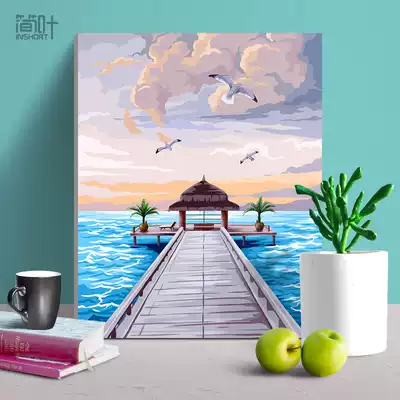 Jane leaf digital oil painting diy hand painting simple landscape hand-painted filling adult relief decompression oil color painting