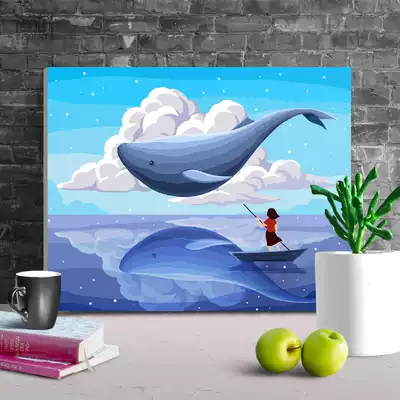 Jane leaf diy digital oil painting Hand-painted abstract creative oil painting Decorative painting coloring painting Watercolor painting blue whale