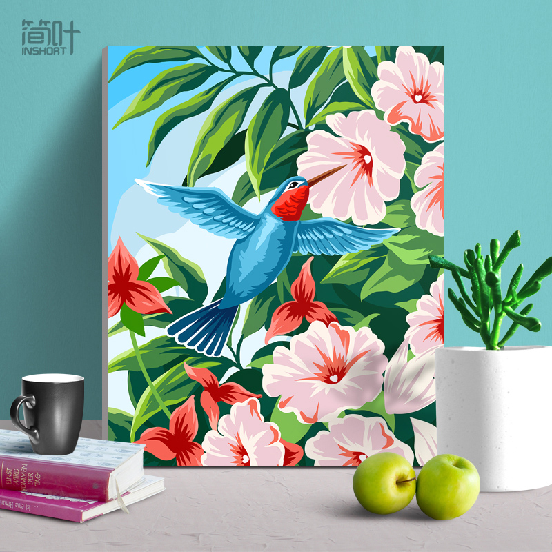 Simple Leaf Oil Painting Diy Digital Oil Color Painting Living-room Scenery Floral Decoration Painting Handmade Hand-painted color flower Fly dance